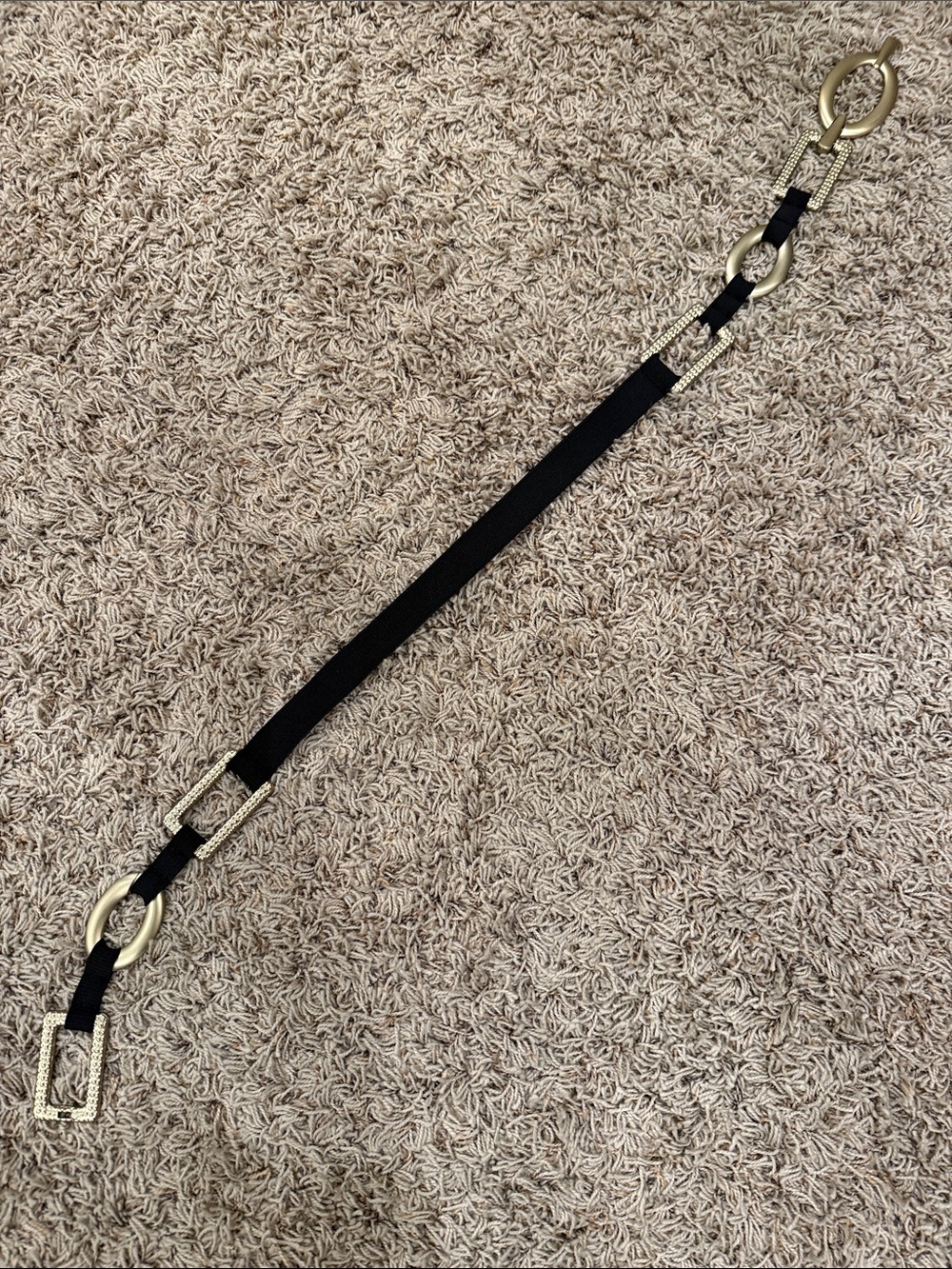 Black Elastic Waist Belt with Gold-Tone Chain Links